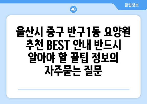 울산시 중구 반구1동 요양원 추천 BEST 안내 반드시 알아야 할 꿀팁 정보