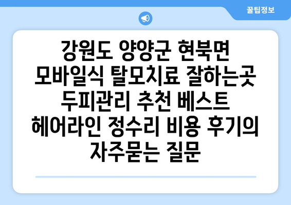 강원도 양양군 현북면 모바일식 탈모치료 잘하는곳 두피관리 추천 베스트 헤어라인 정수리 비용 후기