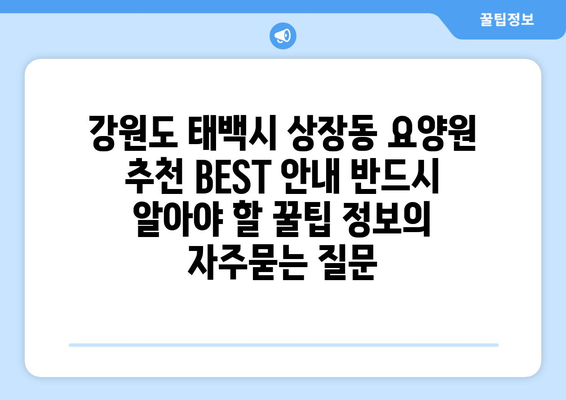 강원도 태백시 상장동 요양원 추천 BEST 안내 반드시 알아야 할 꿀팁 정보