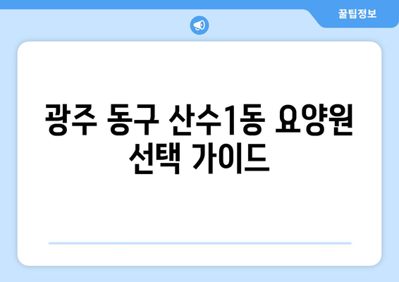 광주시 동구 산수1동 요양원 추천 BEST 안내 반드시 알아야 할 꿀팁 정보