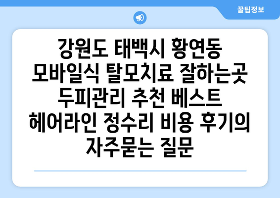 강원도 태백시 황연동 모바일식 탈모치료 잘하는곳 두피관리 추천 베스트 헤어라인 정수리 비용 후기