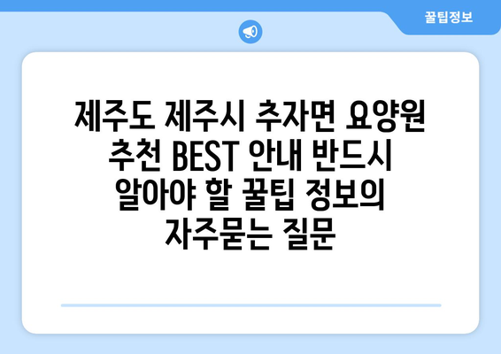 제주도 제주시 추자면 요양원 추천 BEST 안내 반드시 알아야 할 꿀팁 정보