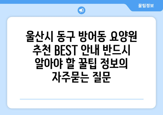 울산시 동구 방어동 요양원 추천 BEST 안내 반드시 알아야 할 꿀팁 정보