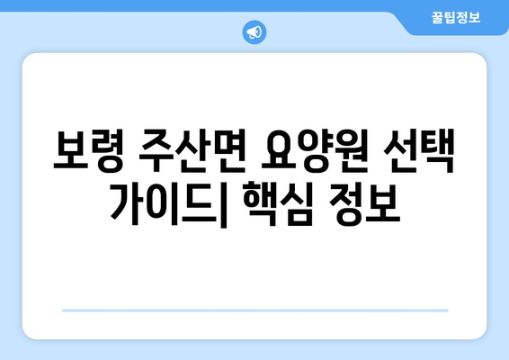 충청남도 보령시 주산면 요양원 추천 BEST 안내 반드시 알아야 할 꿀팁 정보