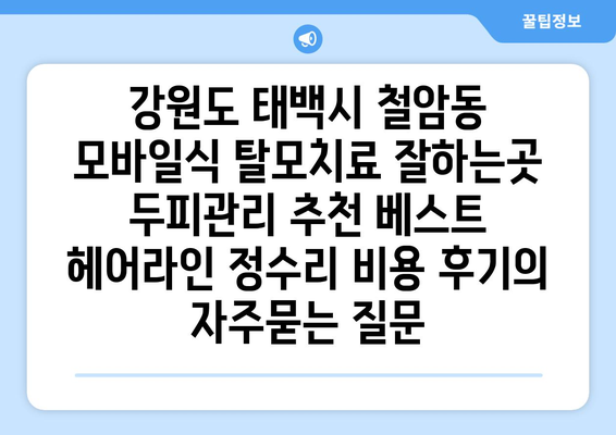 강원도 태백시 철암동 모바일식 탈모치료 잘하는곳 두피관리 추천 베스트 헤어라인 정수리 비용 후기