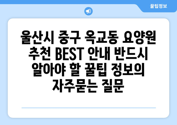 울산시 중구 옥교동 요양원 추천 BEST 안내 반드시 알아야 할 꿀팁 정보