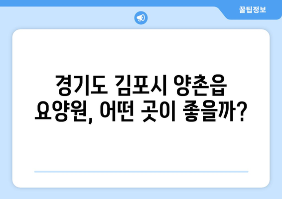 경기도 김포시 양촌읍 요양원 추천 BEST 안내 반드시 알아야 할 꿀팁 정보