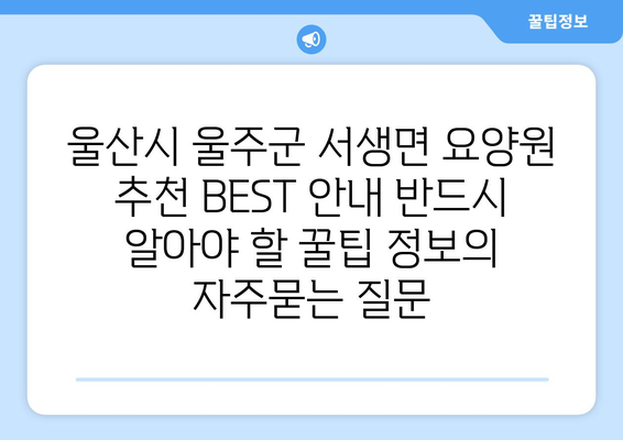 울산시 울주군 서생면 요양원 추천 BEST 안내 반드시 알아야 할 꿀팁 정보