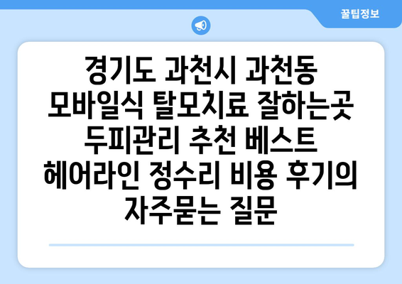경기도 과천시 과천동 모바일식 탈모치료 잘하는곳 두피관리 추천 베스트 헤어라인 정수리 비용 후기