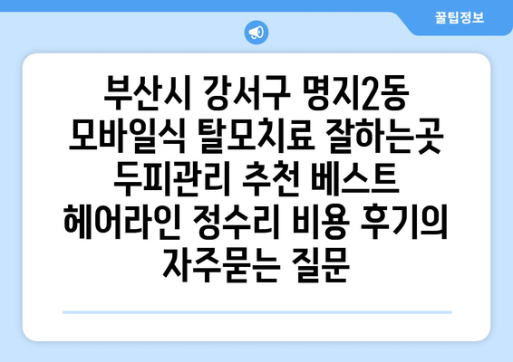 부산시 강서구 명지2동 모바일식 탈모치료 잘하는곳 두피관리 추천 베스트 헤어라인 정수리 비용 후기