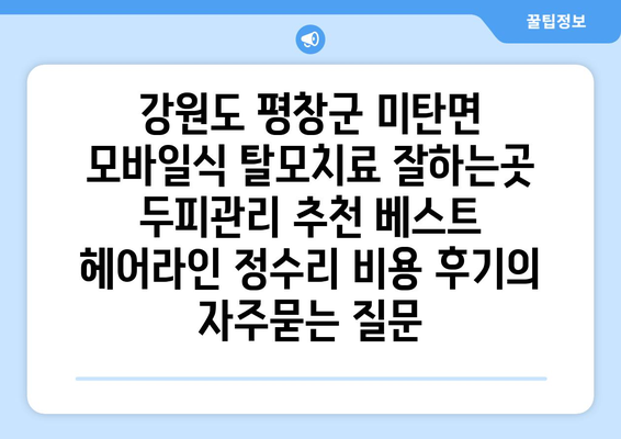 강원도 평창군 미탄면 모바일식 탈모치료 잘하는곳 두피관리 추천 베스트 헤어라인 정수리 비용 후기
