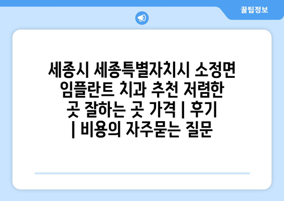 세종시 세종특별자치시 소정면 임플란트 치과 추천 저렴한 곳 잘하는 곳 가격 | 후기 | 비용